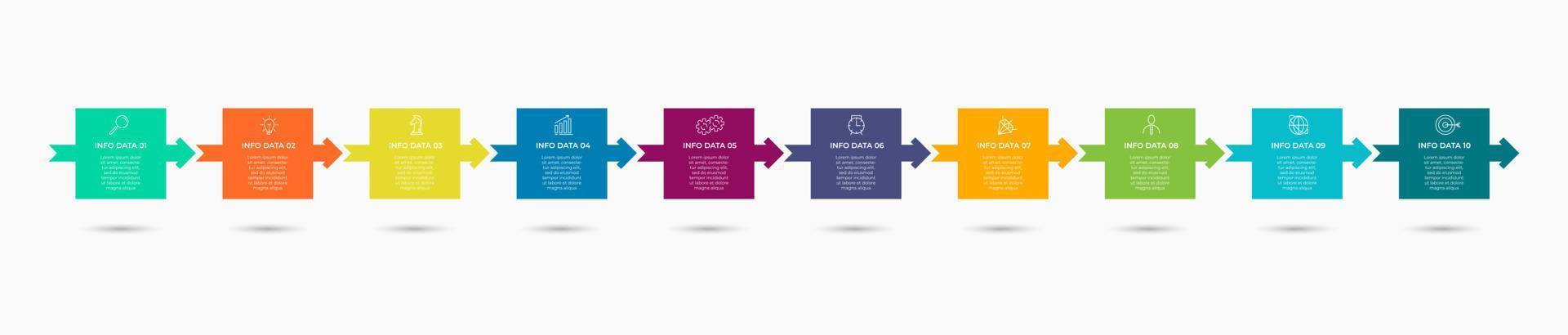 modelo de infográficos de negócios. linha do tempo com 10 etapas, opções e ícones de marketing .vector infográfico linear com dois elementos conectados círculo. pode ser usado para apresentação. vetor