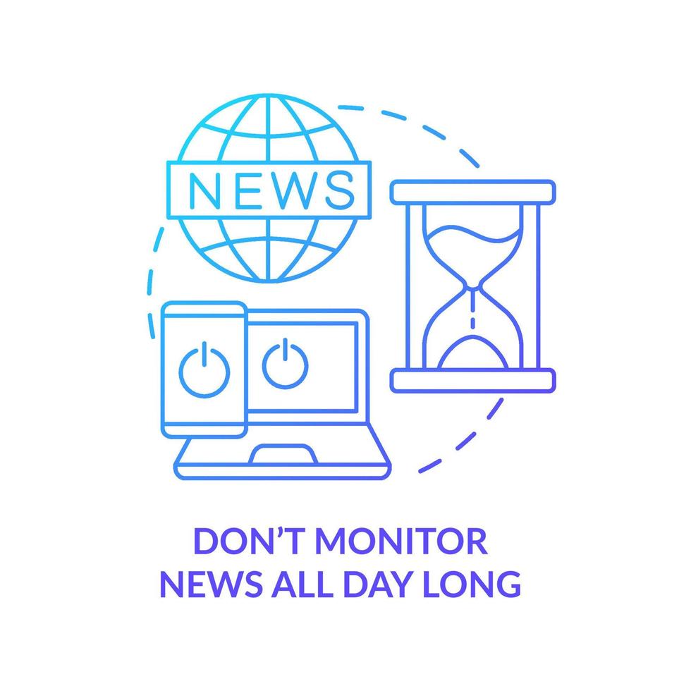 não monitore notícias durante todo o dia ícone de conceito gradiente azul. lidar com emoções durante a ilustração de linha fina de idéia abstrata de guerra. desenho de contorno isolado. vetor