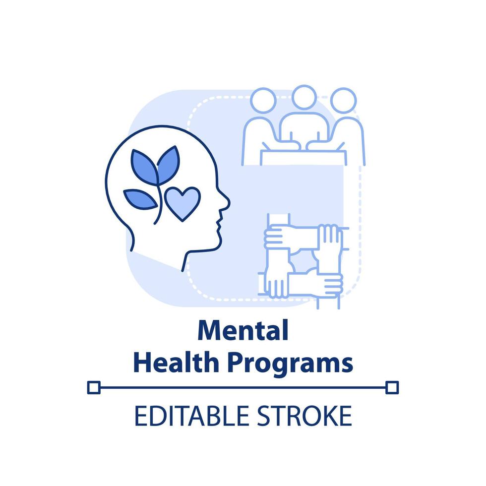 programas de saúde mental luz ícone azul do conceito. tendência de psicologia no trabalho idéia abstrata ilustração de linha fina. desenho de contorno isolado. traço editável. vetor