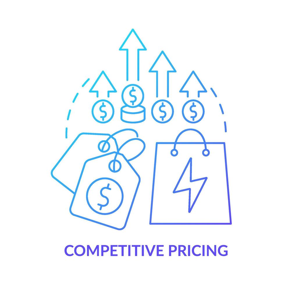 ícone de conceito gradiente azul de preços competitivos. elemento de estratégia de energia abstrata idéia ilustração de linha fina. estabelecer preços de mercado. desenho de contorno isolado. vetor