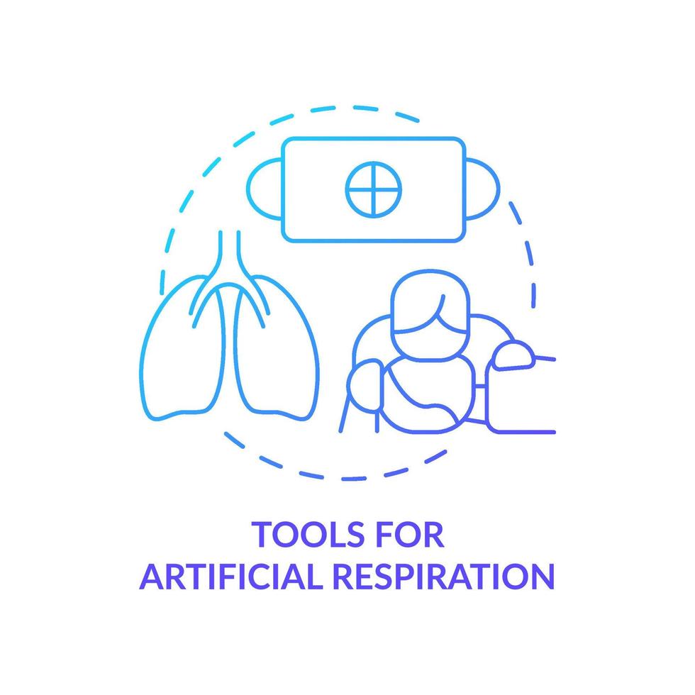 ferramentas para o ícone de conceito gradiente azul de respiração artificial. primeiros socorros em problemas respiratórios ilustração de linha fina de ideia abstrata. desenho de contorno isolado. vetor