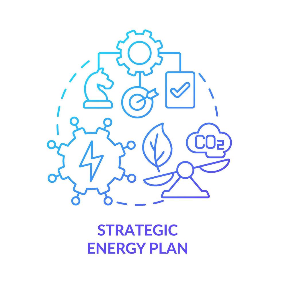 ícone de conceito gradiente azul do plano estratégico de energia. construção de ilustração de linha fina de ideia abstrata de estratégia de energia. reduzir a pegada de carbono. desenho de contorno isolado. vetor