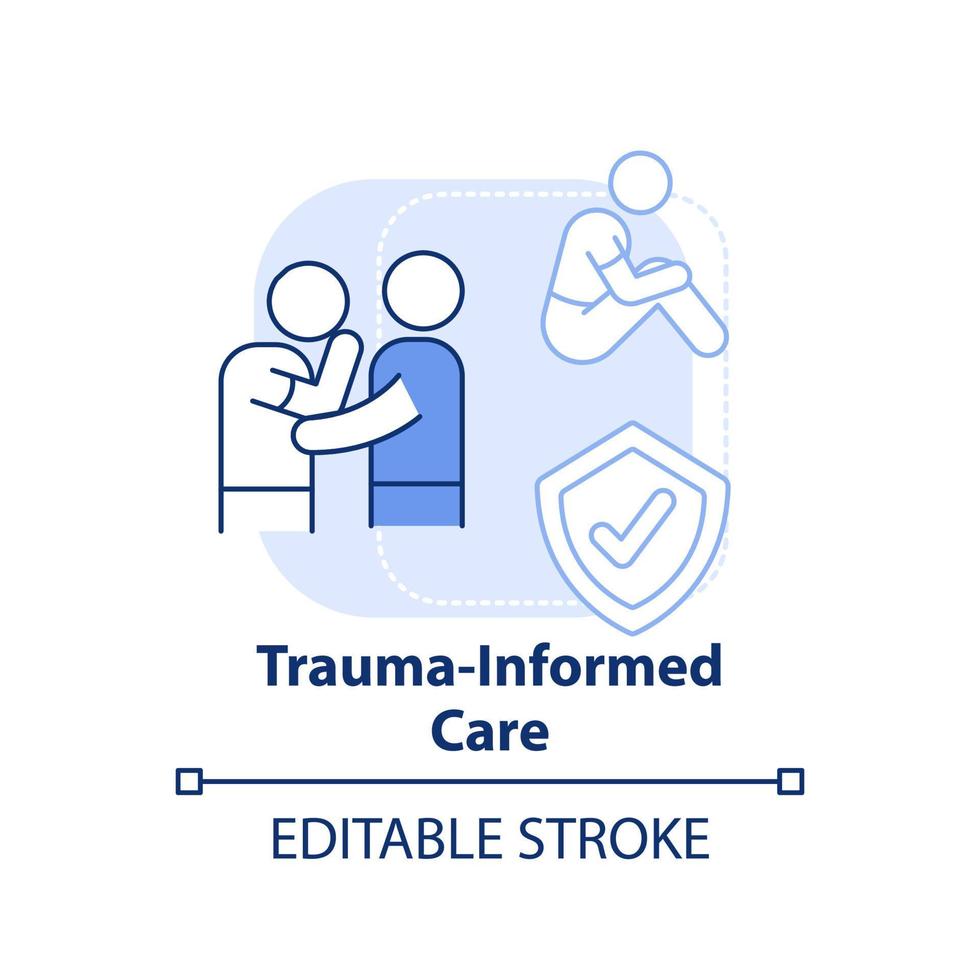 trauma informado ícone de conceito azul claro de cuidados. cura do paciente. ilustração de linha fina de idéia abstrata de tendência de saúde mental. desenho de contorno isolado. traço editável. vetor