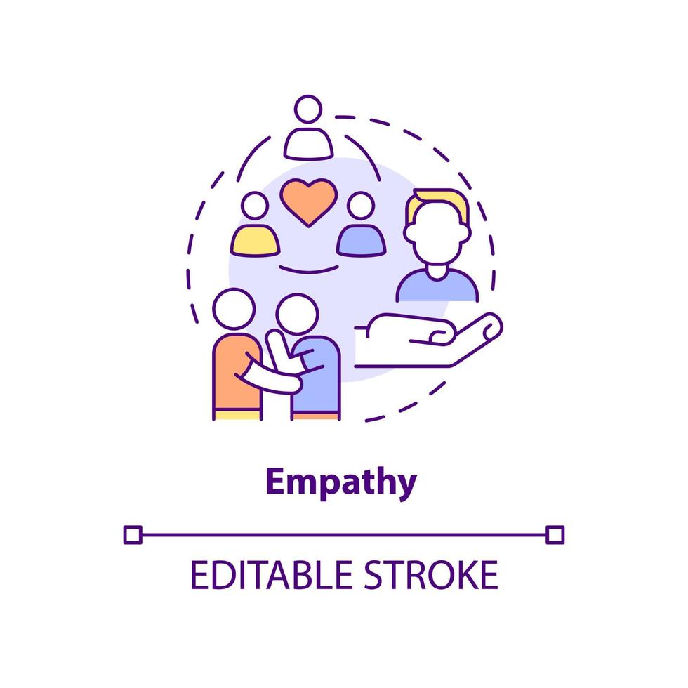 ícone do conceito de empatia. habilidade suave para ilustração de linha fina de ideia abstrata de sucesso de carreira. compartilhar emoções e sentimentos. desenho de contorno isolado. traço editável. vetor