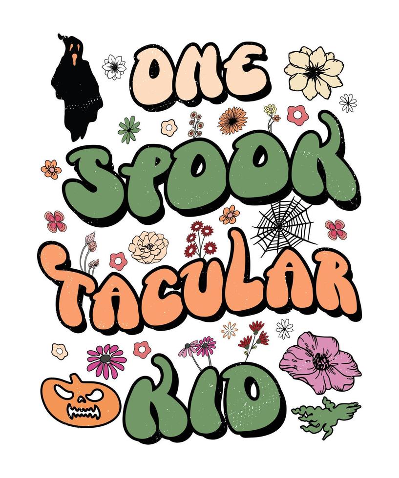 design de t-shirt de tipografia de halloween estilo groovy, design de t-shirt de tipografia vintage, design de t-shirt retro de halloween, design de t-shirt groovy. vetor