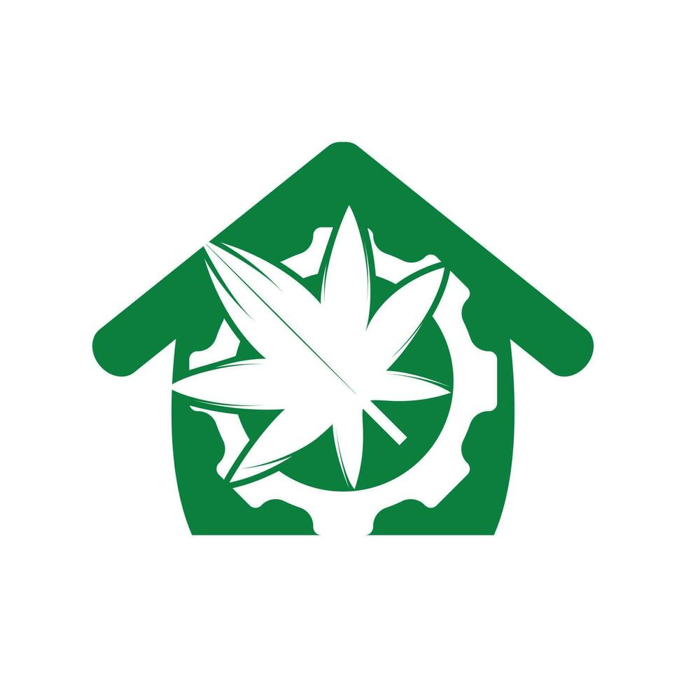 engrenagem e design de logotipo de vetor de cannabis. conceito de logotipo da empresa da indústria de canabidiol.