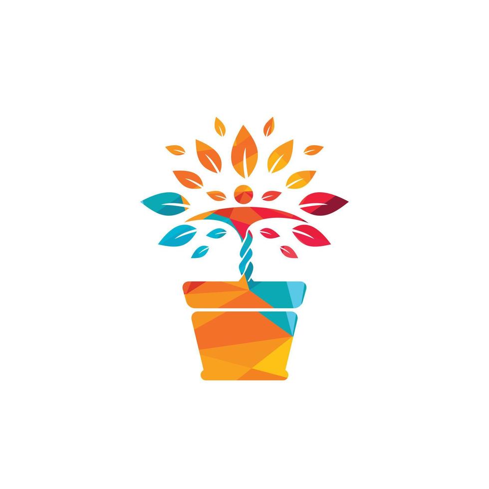 vaso de flores e logotipo da planta humana. logotipo de vetor de crescimento. conceito de logotipo de bem-estar spa.