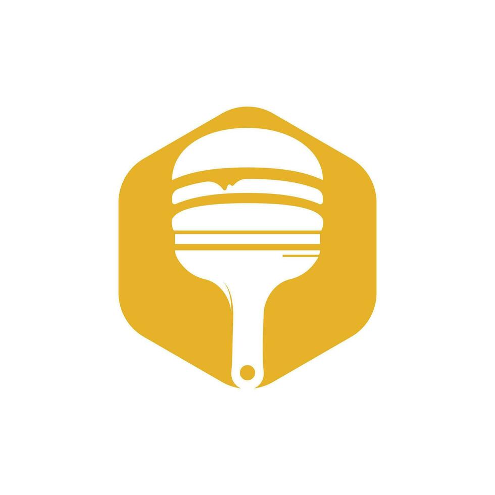 design artístico de logotipo de restaurante e café. hambúrguer com design de ícone de pincel. vetor