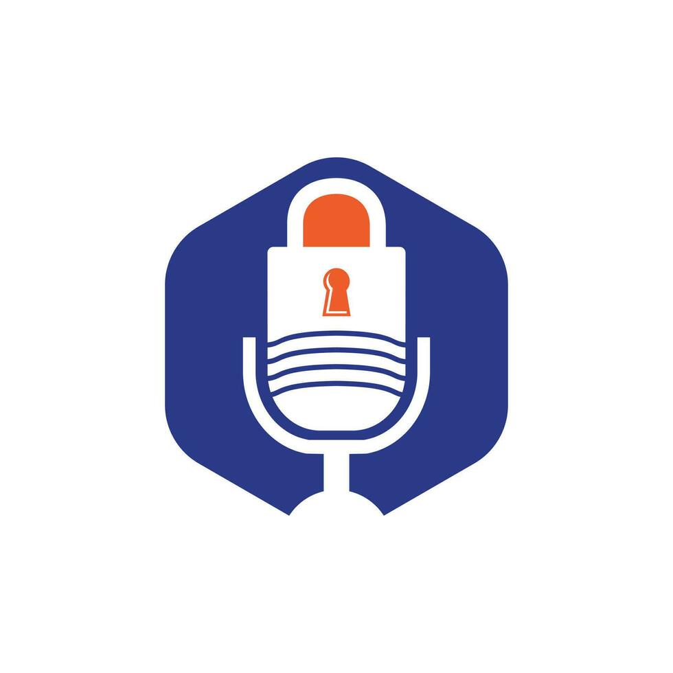 design de logotipo de vetor de podcast seguro. design de logotipo de vetor de ícone de cadeado e microfone.