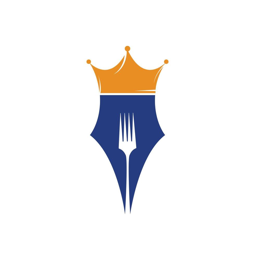 conceito de design de logotipo de comida e restaurantes. caneta com design de ícone de vetor de coroa e garfo.