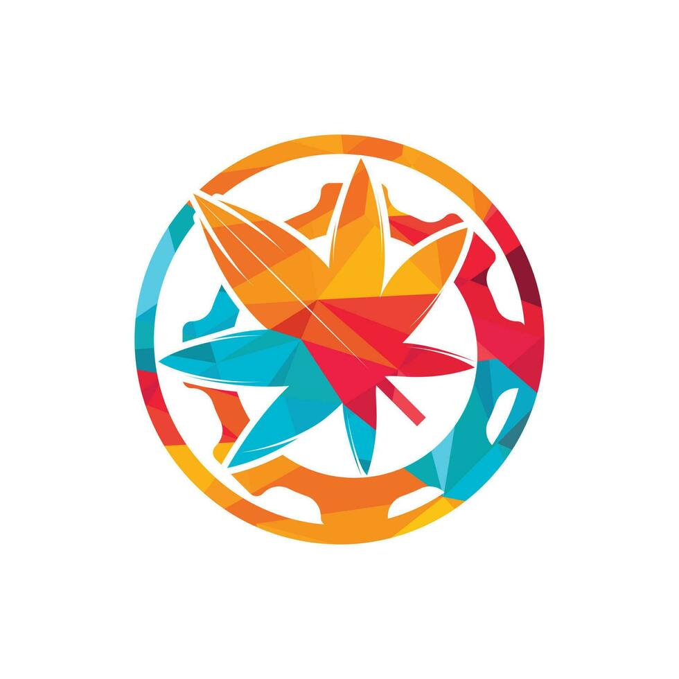 engrenagem e design de logotipo de vetor de cannabis. conceito de logotipo da empresa da indústria de canabidiol.