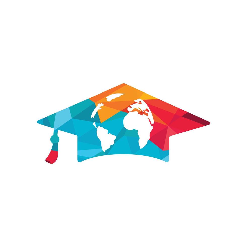 design de logotipo de vetor de educação mundial. globo com design de tampa e ícone de gradação.
