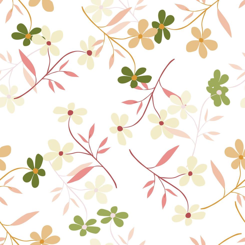 padrão sem emenda bonito flor simples. doodle fundo de plantas botânicas. papel de parede floral abstrato desenhado à mão. vetor