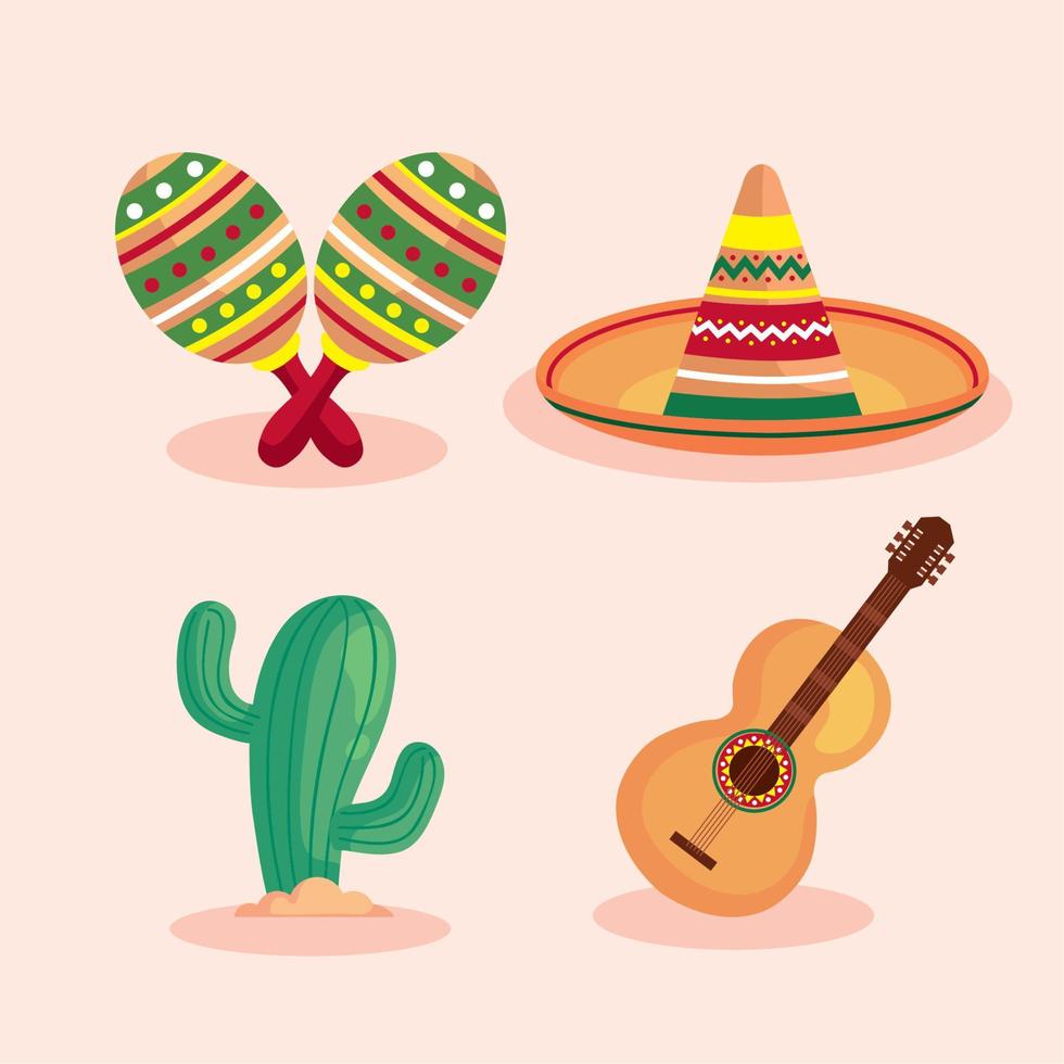 quatro ícones da cultura mexicana vetor