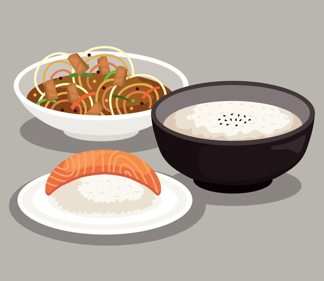 comida japonesa e sopa vetor