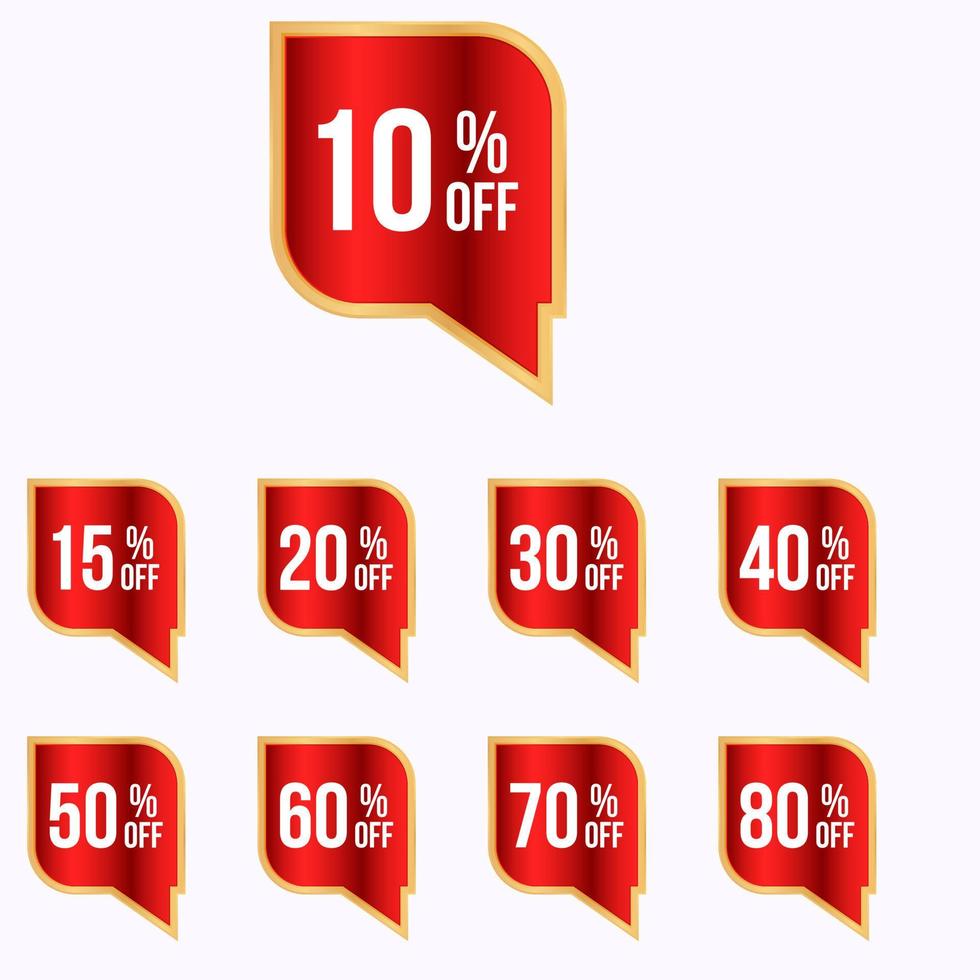 coleção de rótulo de venda vermelha de desconto percentual diferente conjunto com moldura dourada vetor