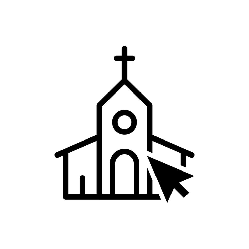 mídia capela com ícone de vetor plana de cursor. tradução online serviço de transmissão da igreja cristã streaming de vídeo para aplicativos e sites