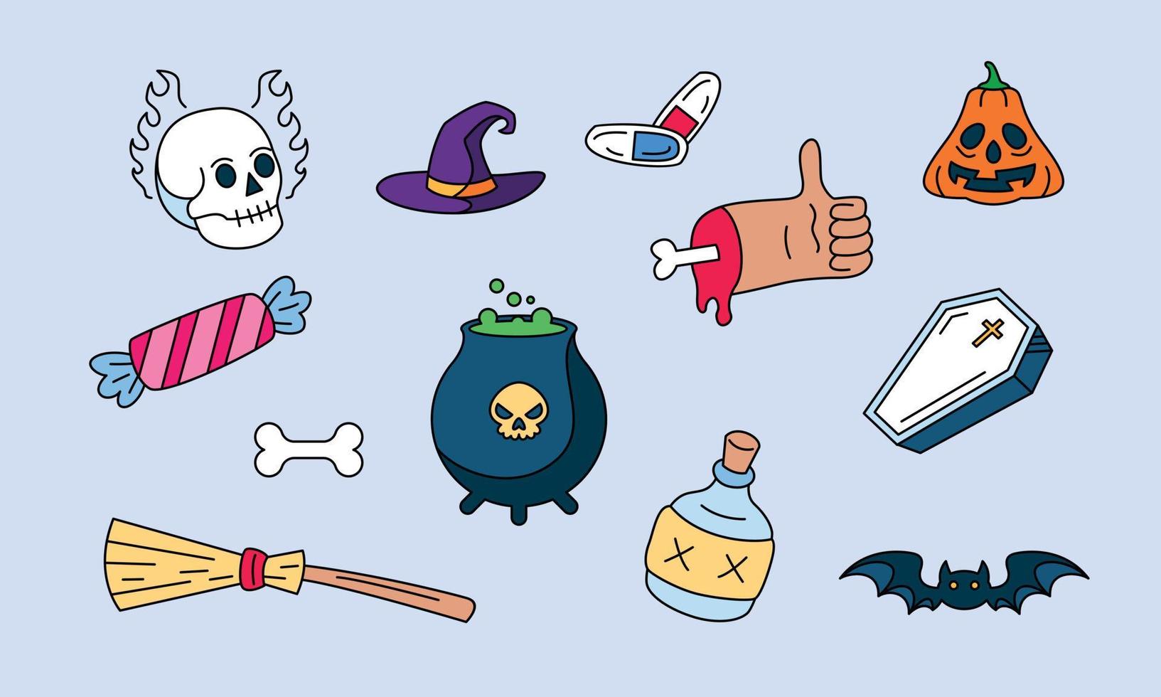 elementos gráficos para vetor de doodle de halloween. fundo de cartão de feliz dia das bruxas