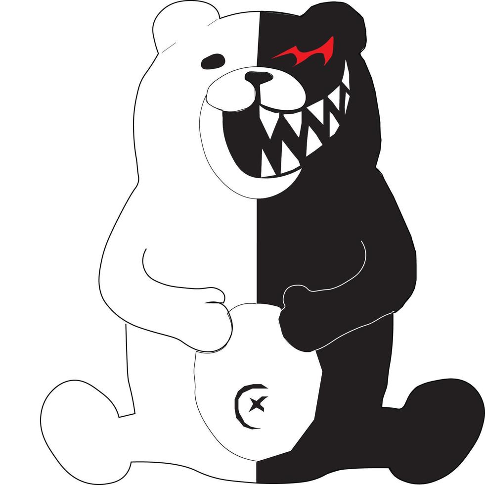 ilustração ursinho de pelúcia assustador do personagem de anime monokuma daganronpa vetor