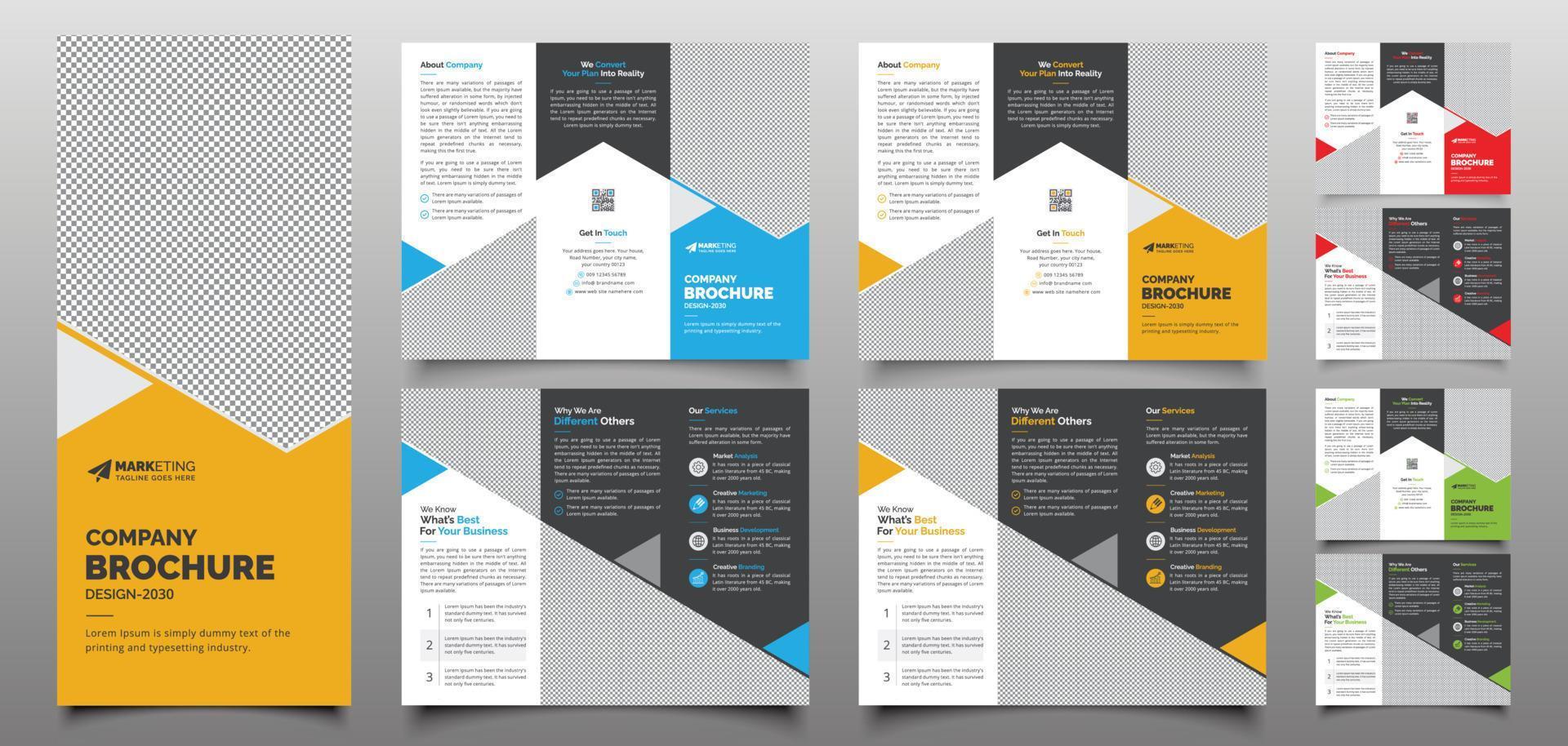layout de vetor de modelo de folheto com três dobras de negócios corporativos criativos, design de folheto de brochura com três dobras moderno para publicidade, promoção, marketing