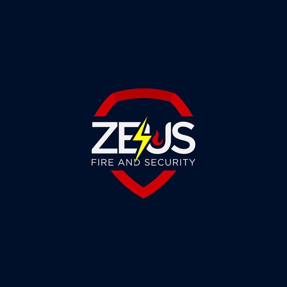 logotipo de fogo e segurança com elemento zeus relâmpago vetor