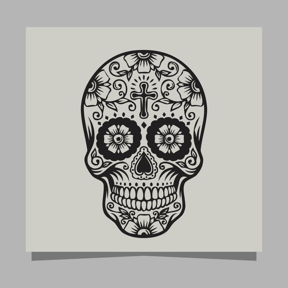 ilustração vetorial de crânio de tatuagem preto e branco em papel vetor