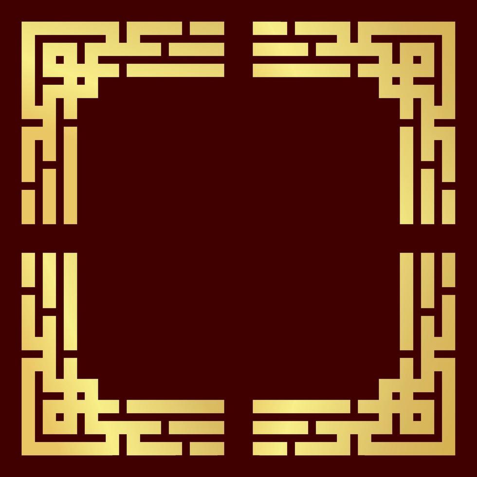 borda de moldura de estilo chinês de cor dourada no design vetorial de fundo vermelho vetor