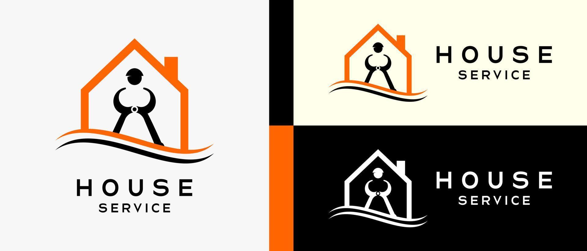 modelo de logotipo de serviço de renovação de melhoria da casa. ícone de casa com arte de linha e alicate. ilustração de logotipo de vetor premium