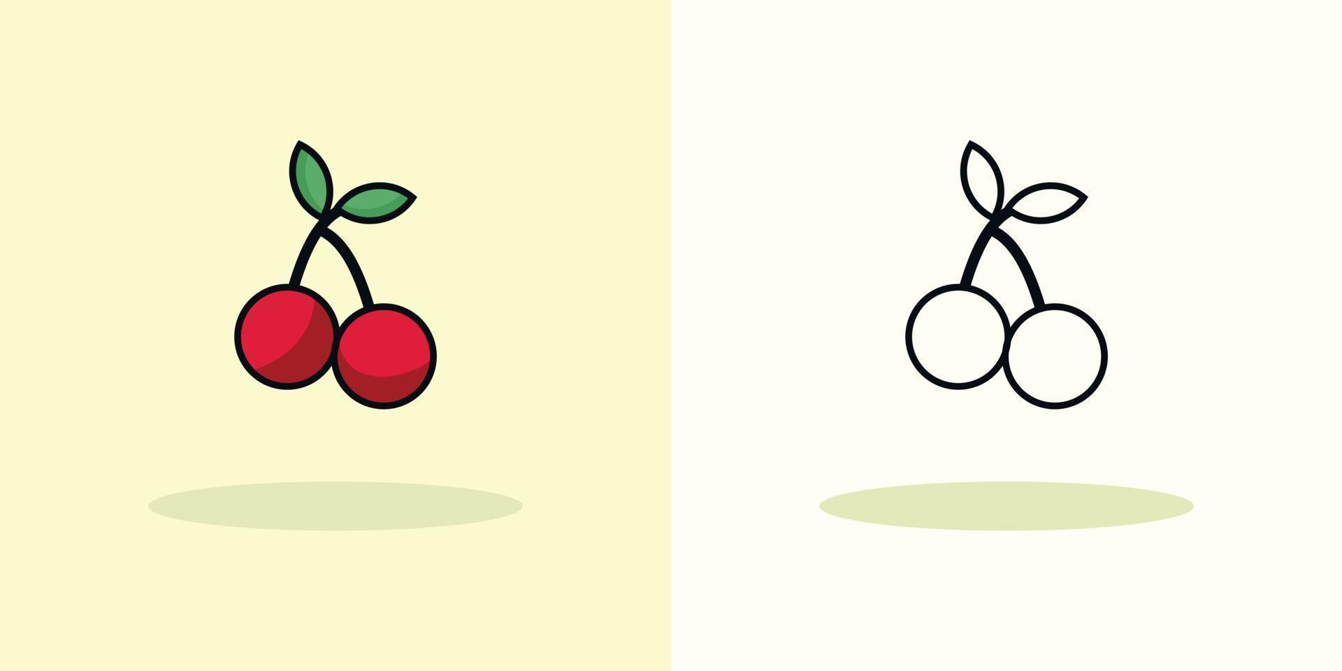 frutas de vetor de ilustração de página de coloração de desenhos animados de cereja