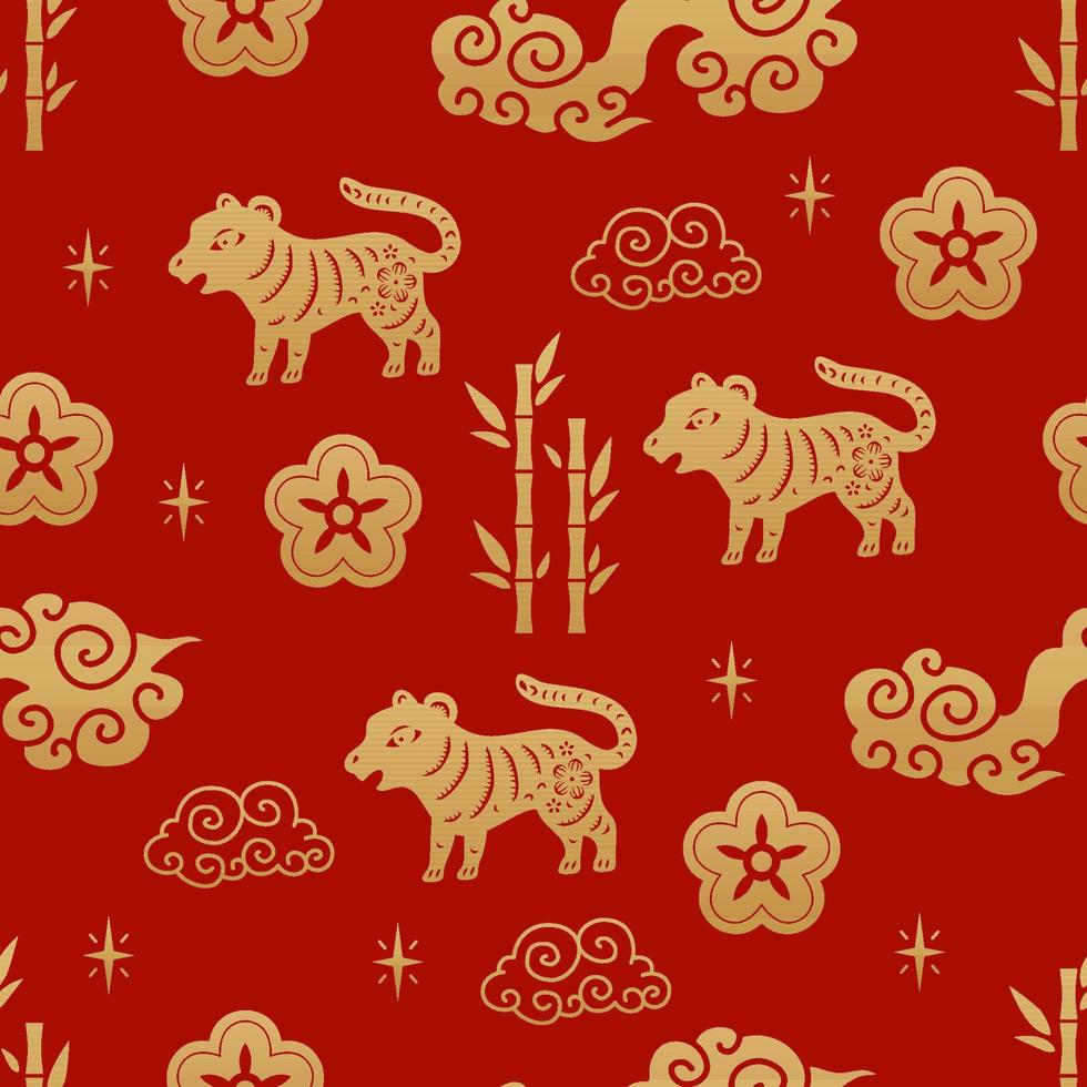 padrão sem emenda de tigre de signos do zodíaco tradicional chinês. ornamento oriental vetor