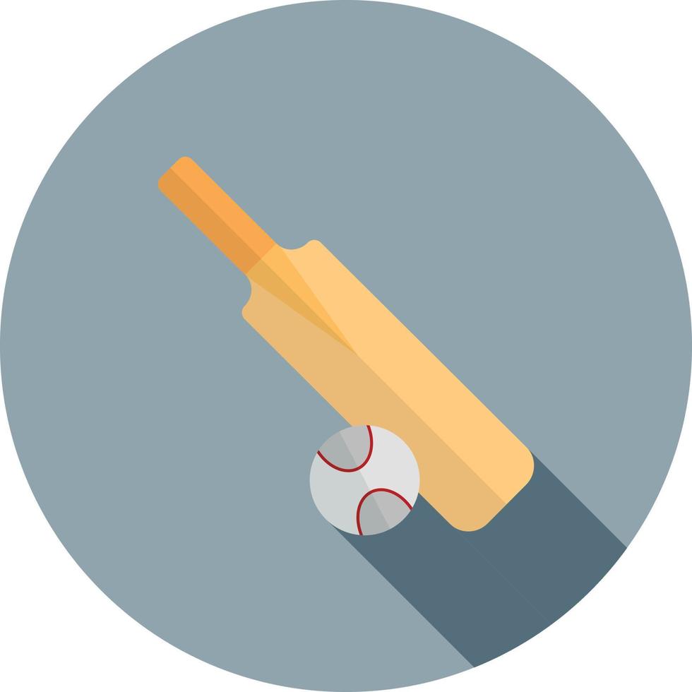 ícone de sombra longa plana de taco de críquete e bola vetor