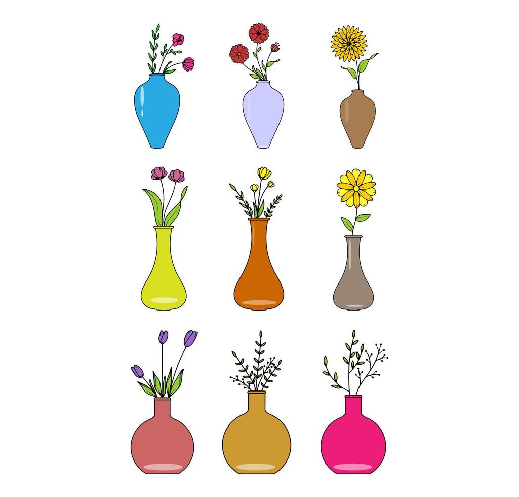 coleção de vetor de vaso de flores coloridas