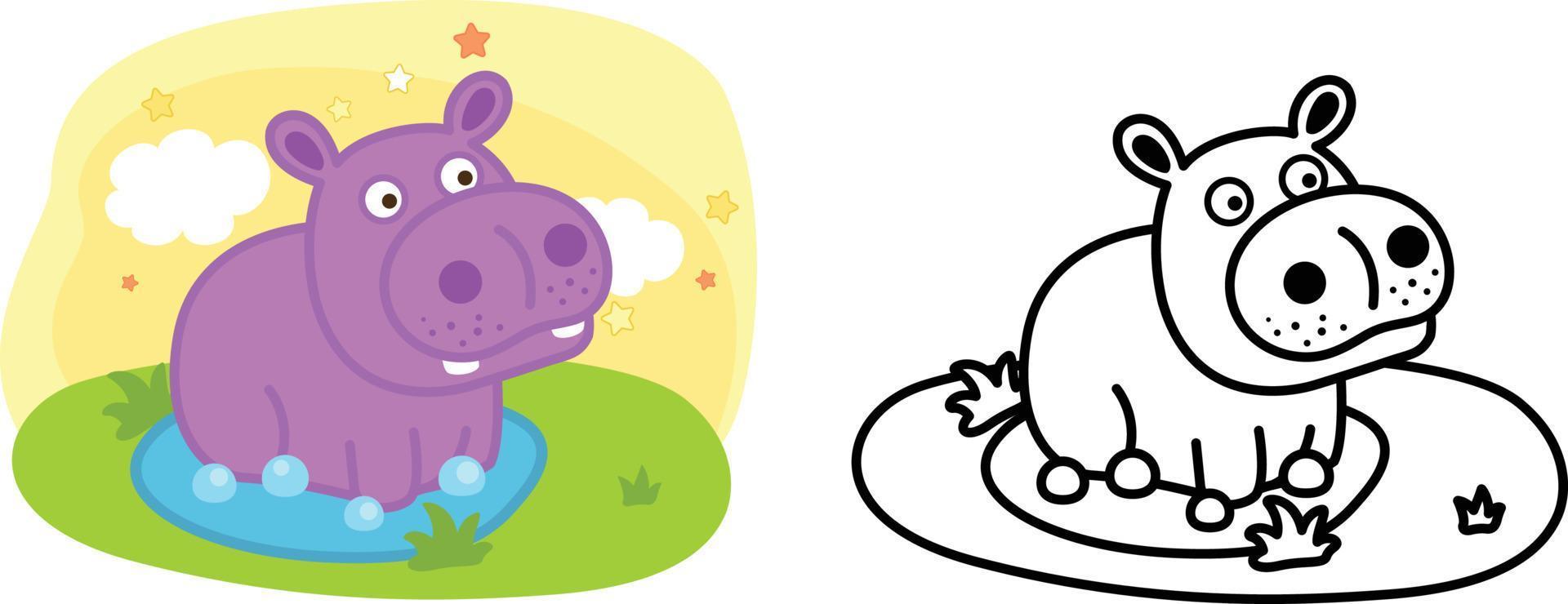 ilustração do vetor de hipopótamo animal livro de colorir educacional