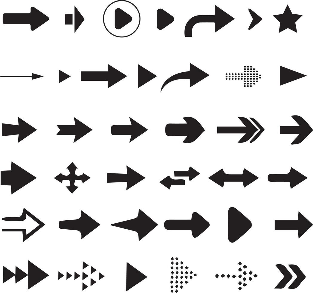 setas grandes conjunto de ícones pretos. ícone de seta. coleção de vetores de seta. flecha. cursor. setas simples e modernas. ilustração vetorial