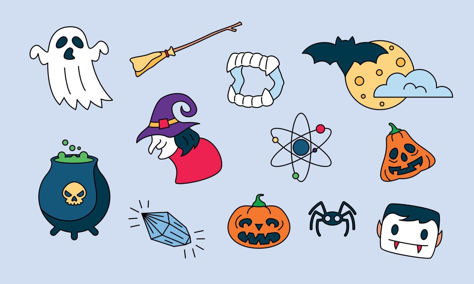 elementos gráficos para vetor de doodle de halloween. fundo de cartão de feliz dia das bruxas