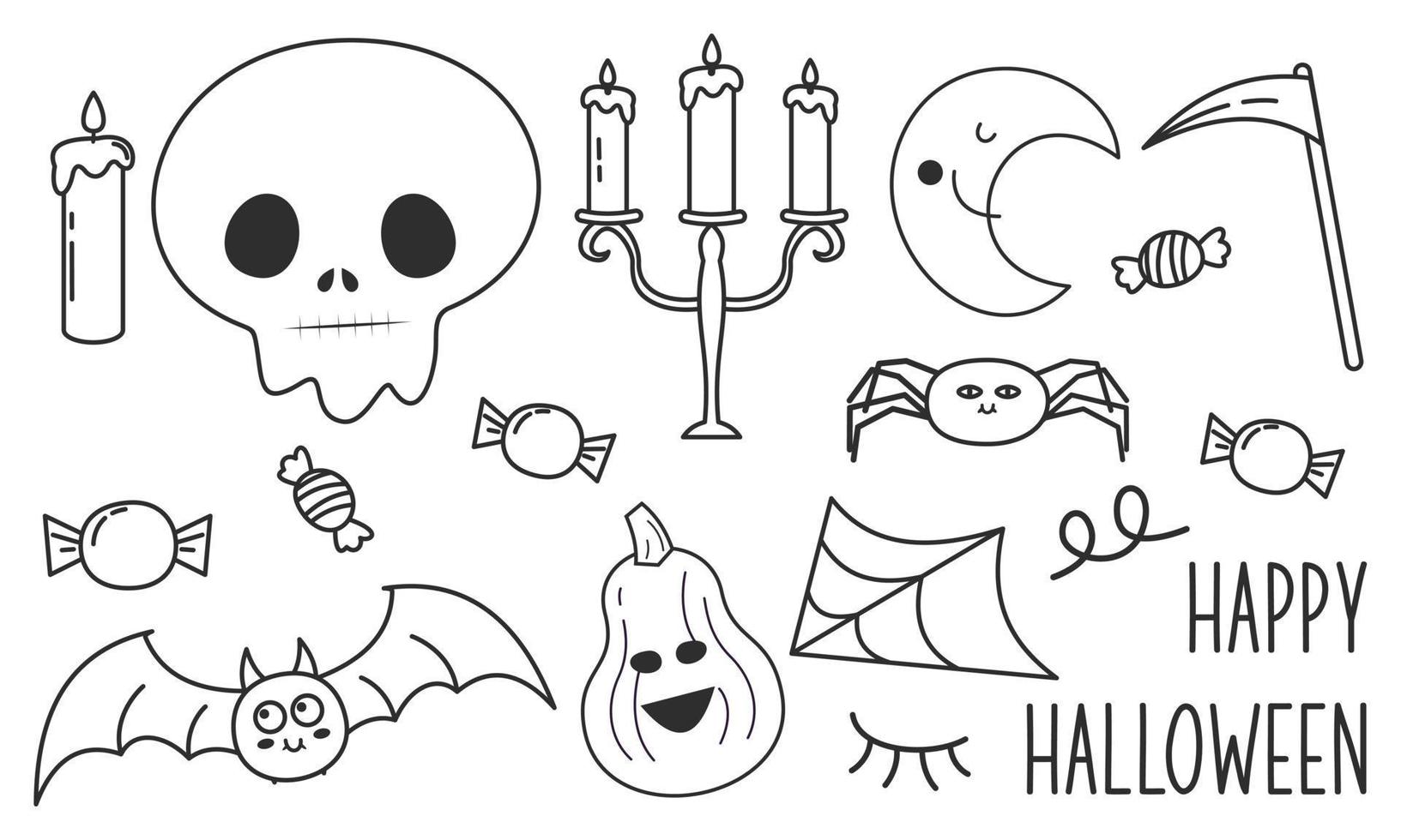 elementos gráficos para vetor de doodle de halloween. fundo de cartão de feliz dia das bruxas