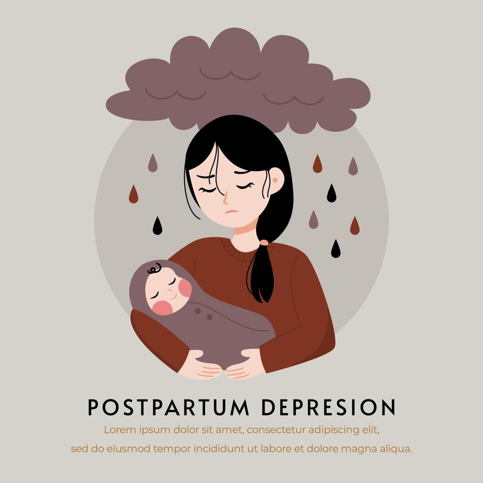 conceito plano de vetor de ilustração de depressão pós-parto