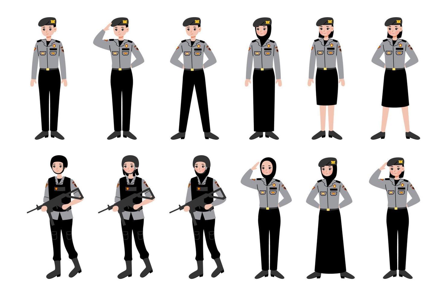 conceito plano de vetor de personagem policial indonésio