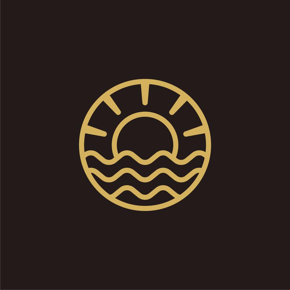 linha de distintivo círculo de sol com uma ilustração de ícone de logotipo de vetor de água oceano praia ilustração de mar