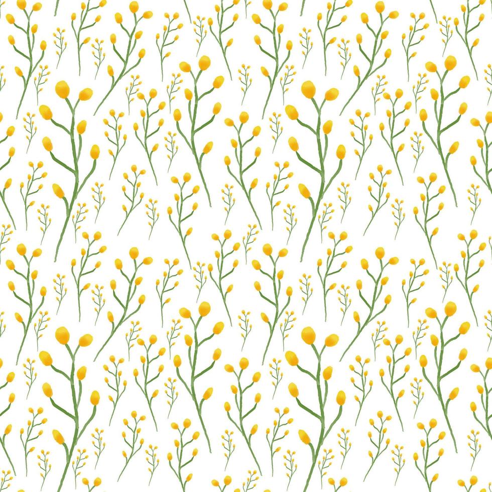padrão sem costura desenhado à mão em aquarela com flores tenras da primavera - mimosa amarela no fundo branco vetor