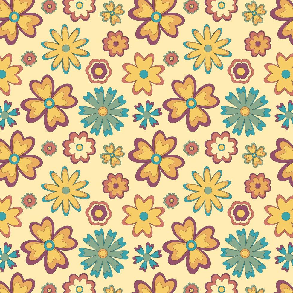 sem costura padrão floral colorido em estilo hippie em cores retrô. para têxtil, plano de fundo, design de produto vetor