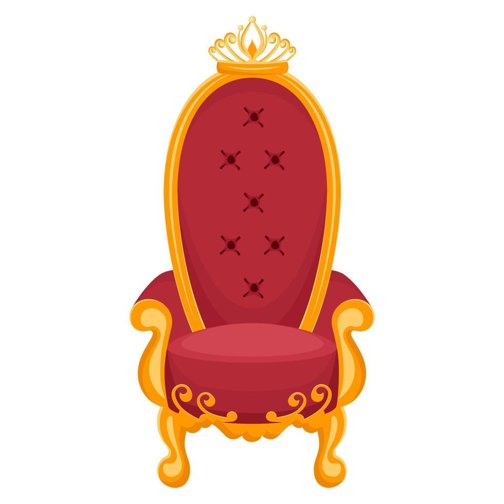 trono vintage. poltrona real isolada. cadeira trono dourado para cartão de visita de decoração, modelo de cartão vip. ilustração vetorial plana vetor