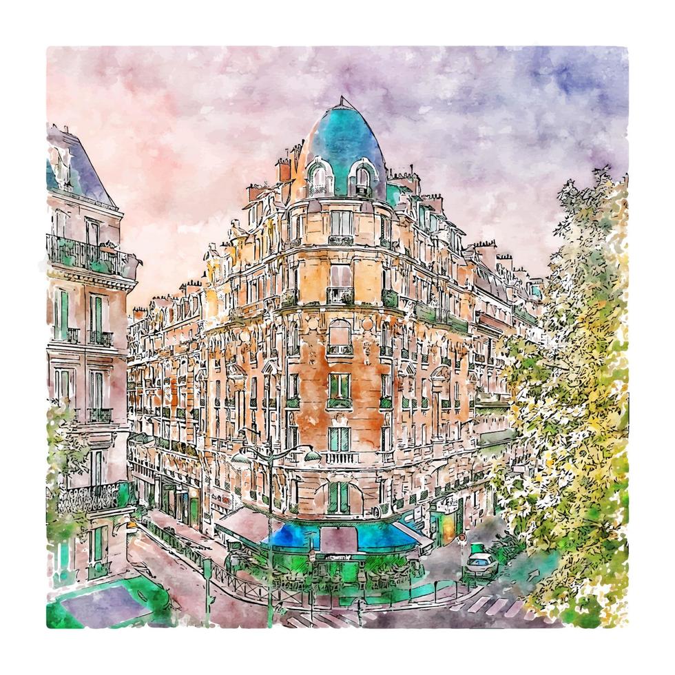 arquitetura paris frança esboço em aquarela ilustração desenhada à mão vetor