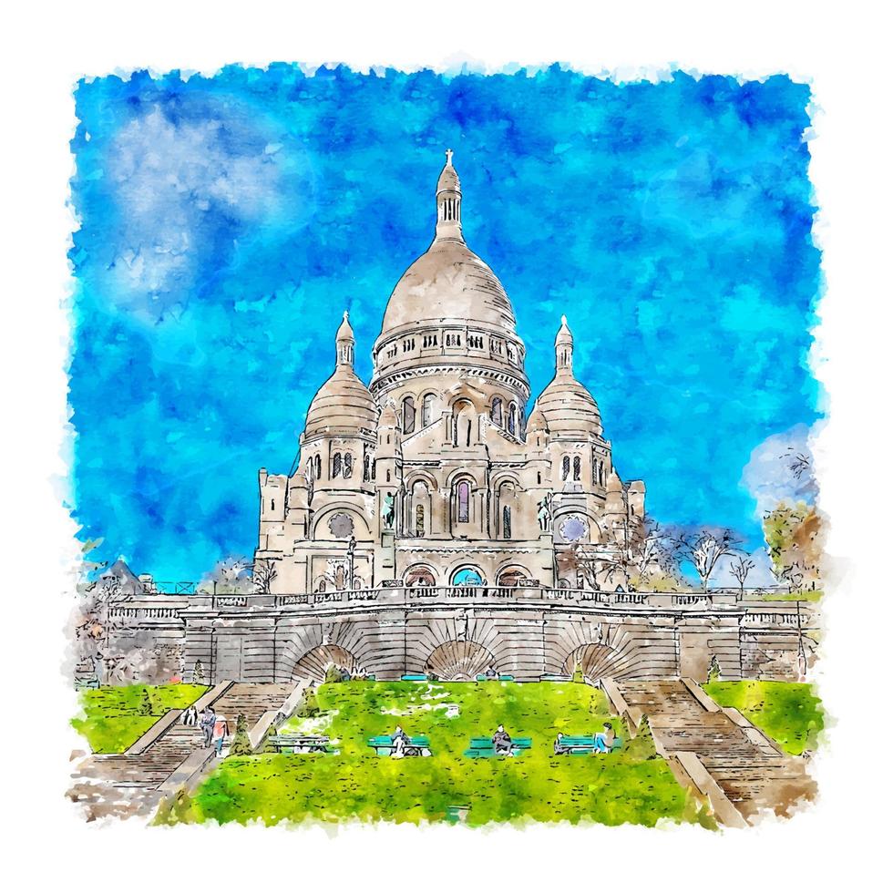 paris frança esboço aquarela ilustração desenhada à mão vetor