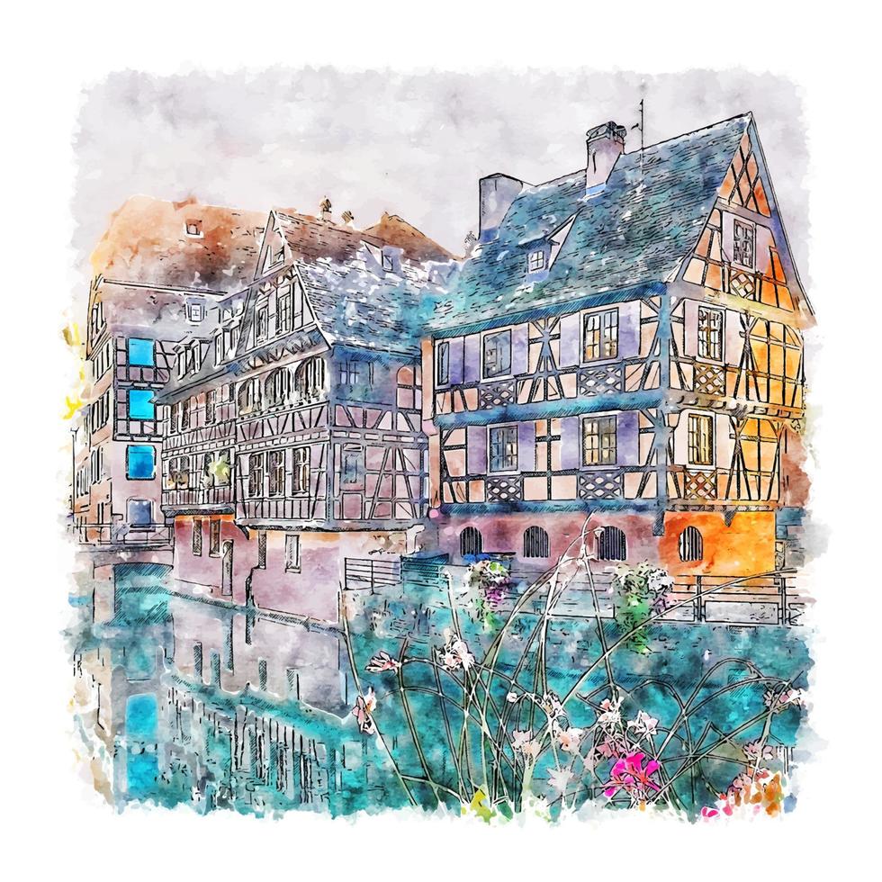 estrasburgo frança esboço aquarela ilustração desenhada à mão vetor