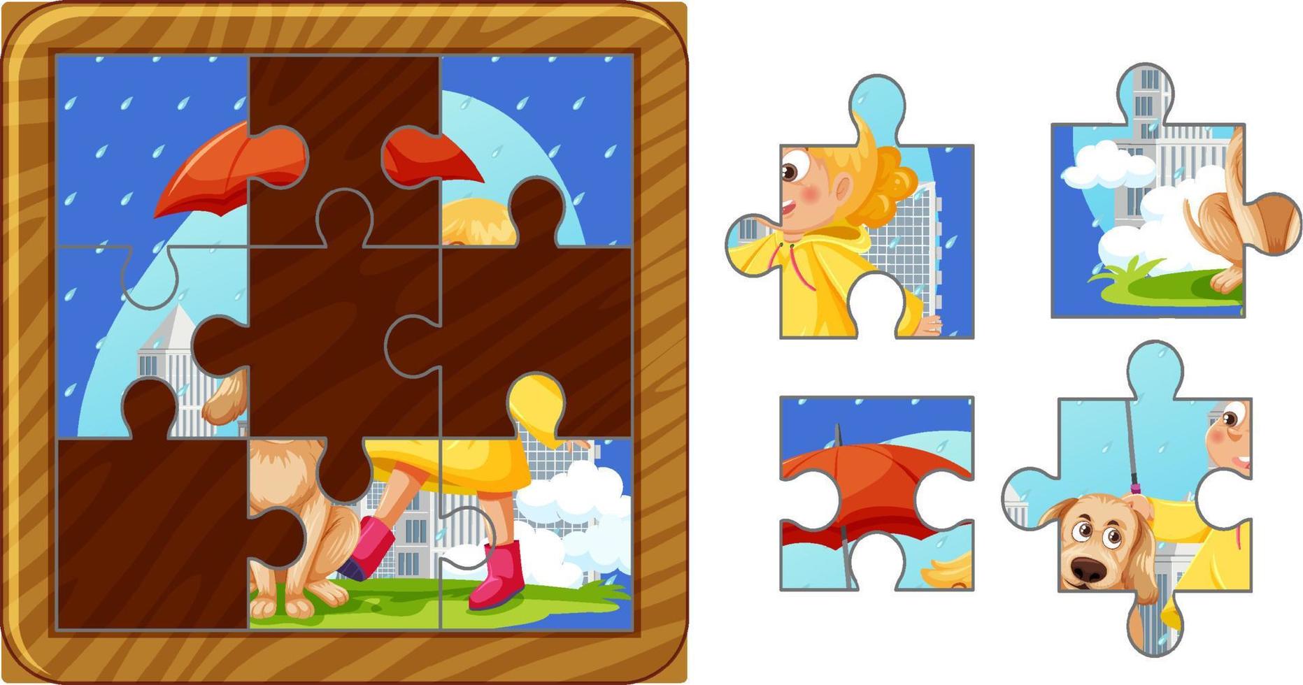 modelo de jogo de quebra-cabeça de foto de menina e cachorro 11279341 Vetor  no Vecteezy