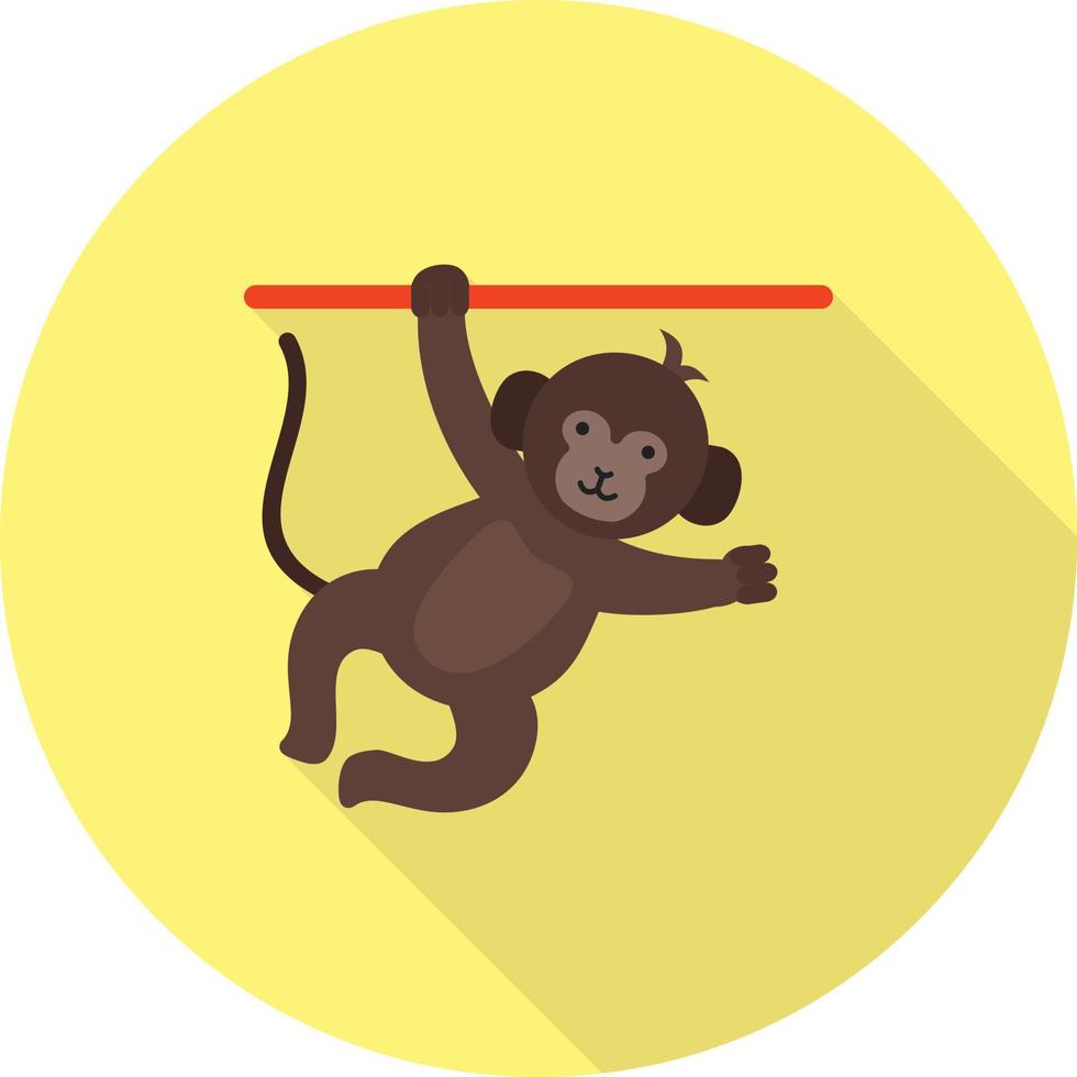 macaco realizando ícone de sombra plana longa vetor