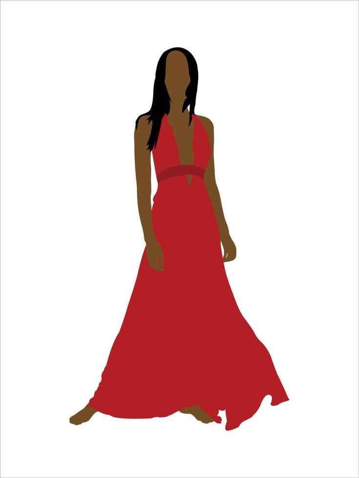 moda de vestido vermelho mulher isolada no fundo branco. vetor