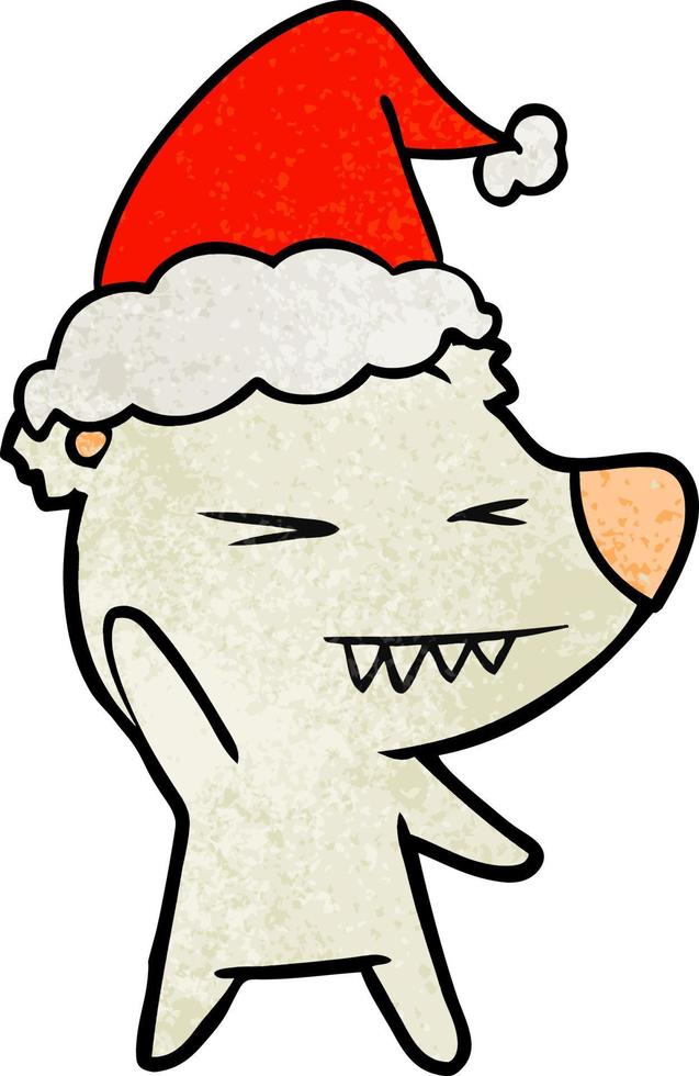 desenho texturizado de urso polar irritado de um chapéu de Papai Noel vetor