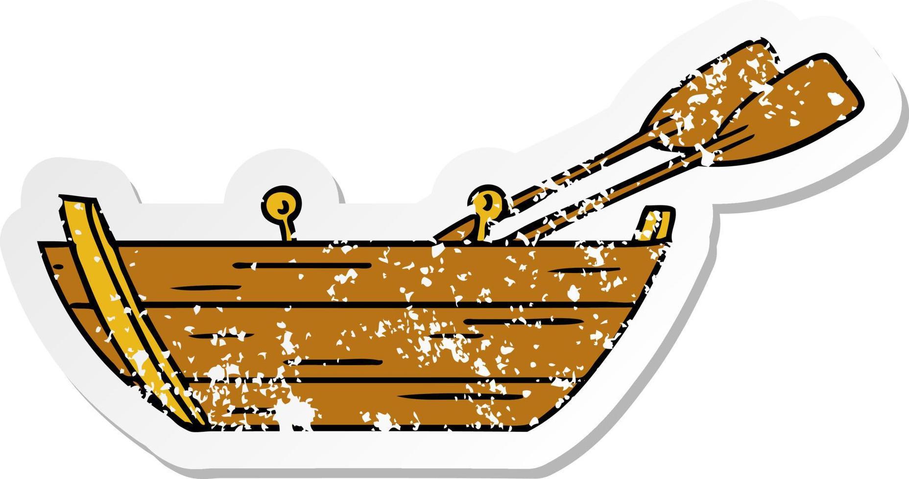 doodle de desenho animado adesivo angustiado de um barco de madeira vetor